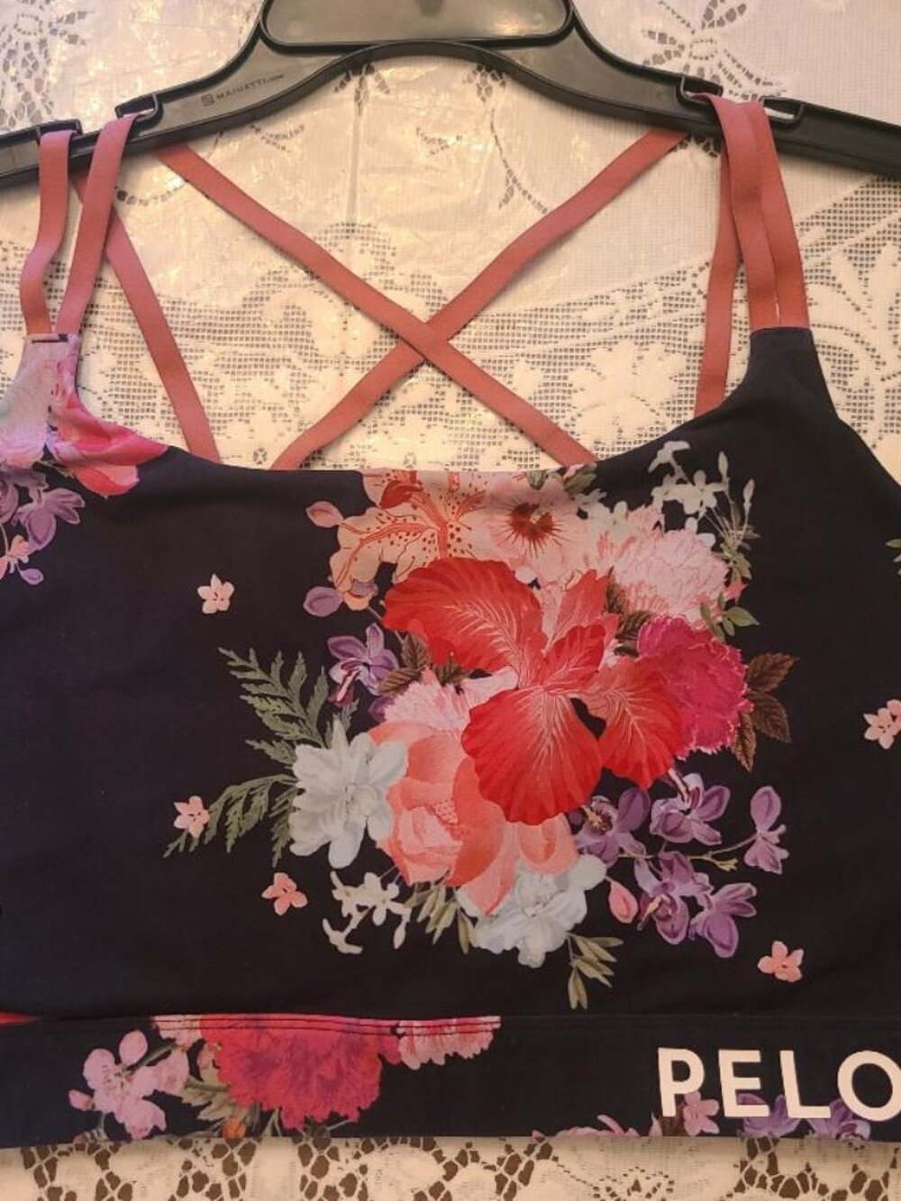 Peloton Black Floral Strappy Medium Support Sport Bra Plus Size 3X